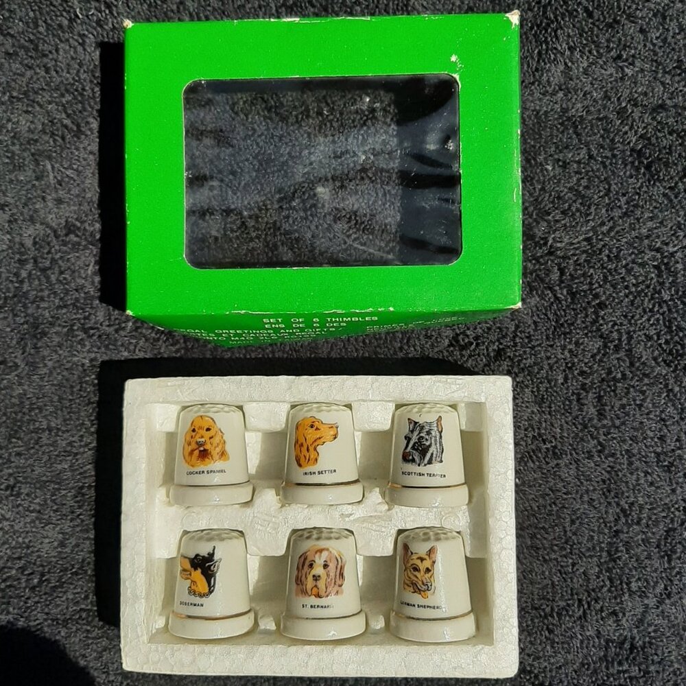 Porcelain Collectible Thimbles (6) Dogs Regal